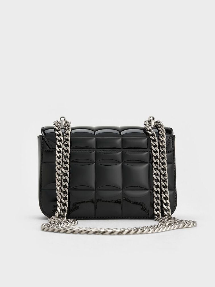 C & K Patent Square-Quilted Chain-Handle Bag - Noir
