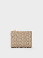 Charles and Keith Apolline Textured Top-Zip Wallet - taupe