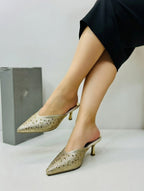 ZARA - Diamante Mules Shoes Heels Golden