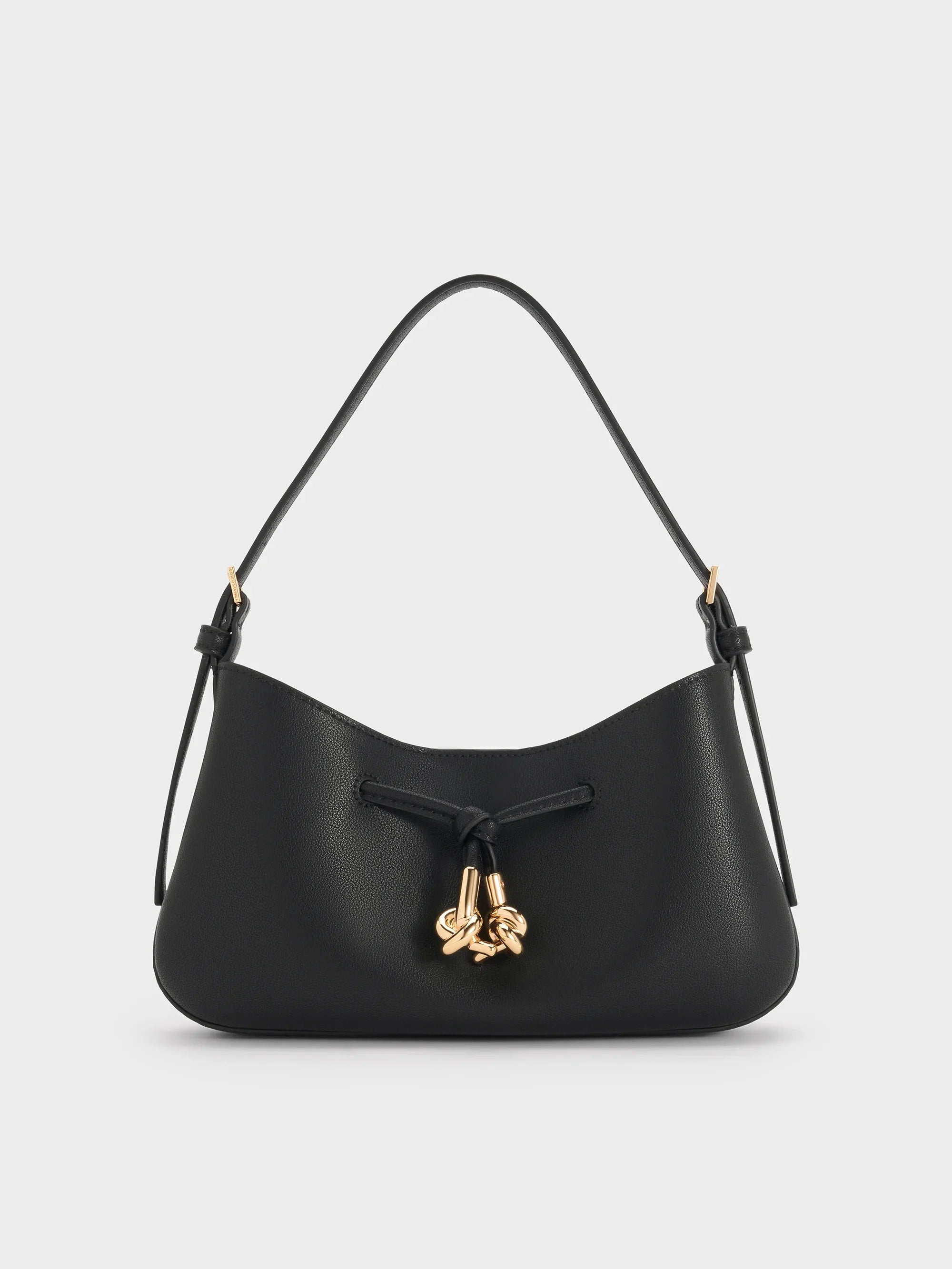 CHARLES & KEITH Mila Metallic Knot Shoulder Bag - Black