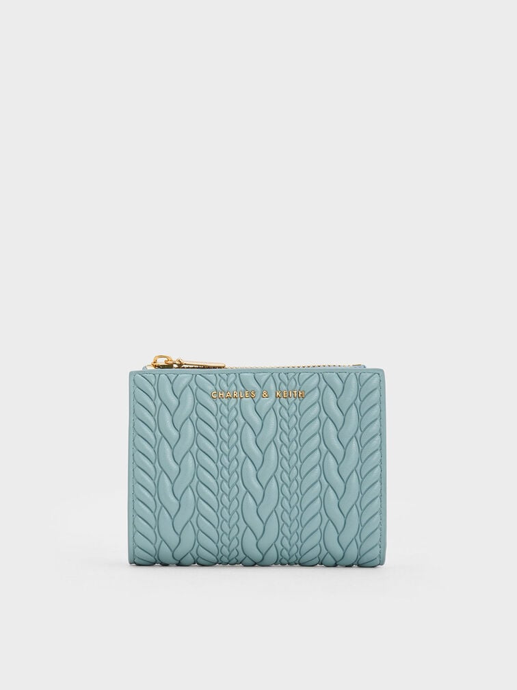 Charles and Keith Apolline Textured Top-Zip Wallet - Slate Blue