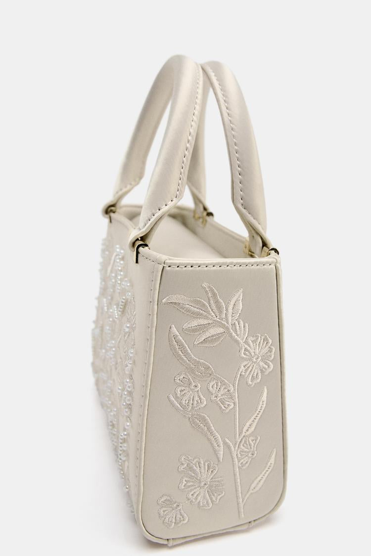 ZARA SATIN-EFFECT PEARL HANDBAG