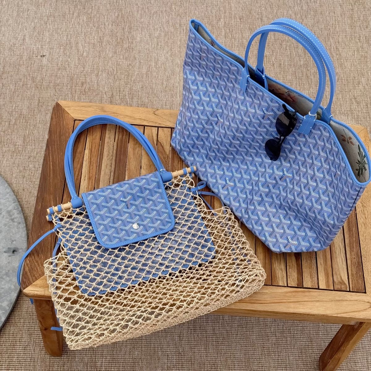 Goyard medium tote blue floral