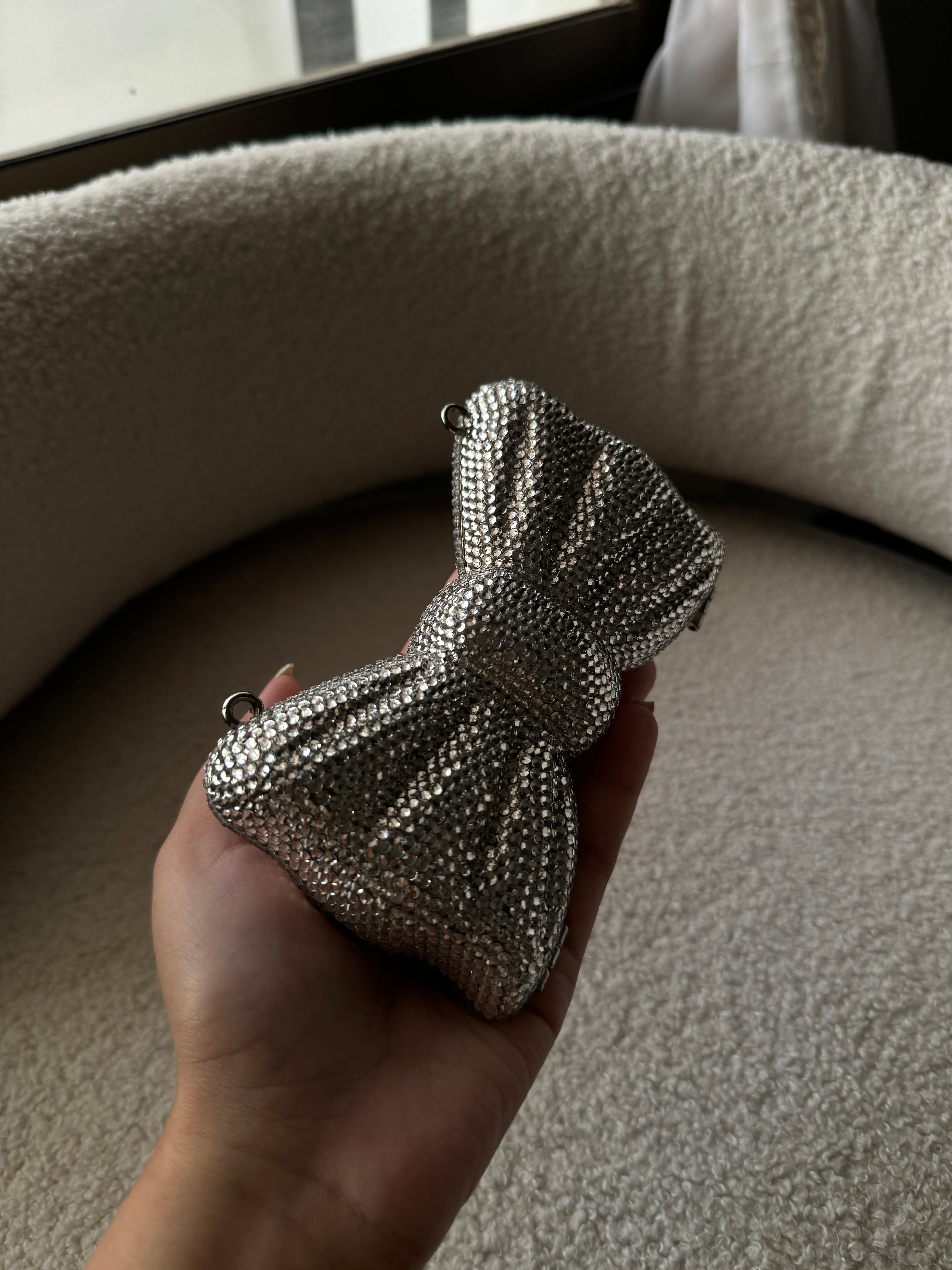 Rhinestone Bow Silver