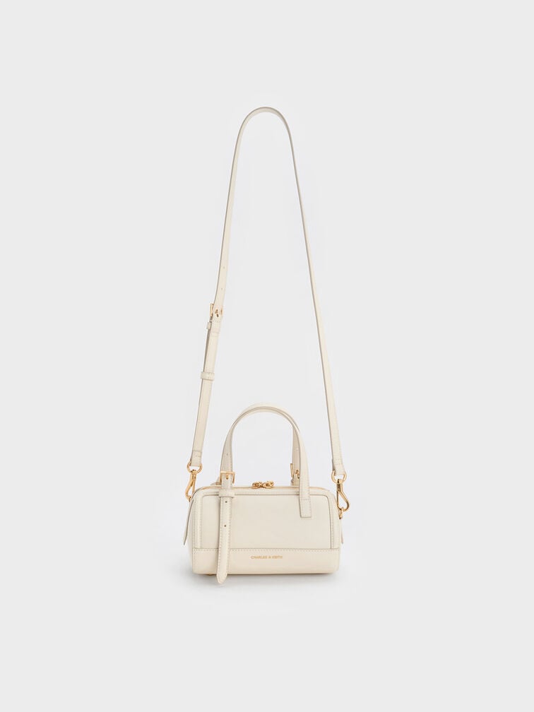 Charles & Keith Enola Canvas Bowling Bag - white
