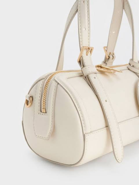 Charles & Keith Enola Canvas Bowling Bag - white