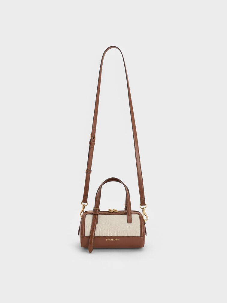 Charles & Keith Enola Canvas Bowling Bag - Chocolate