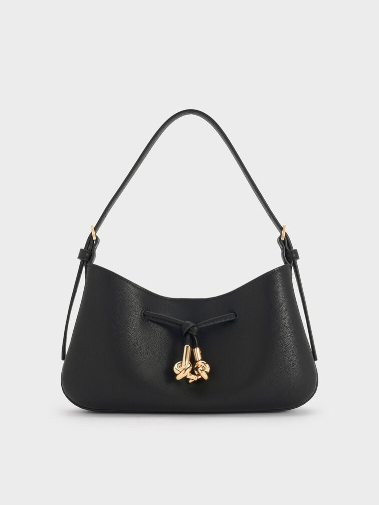 Mila Metallic-Knot Shoulder Bag - Black