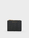 Charles and Keith Apolline Textured Top-Zip Wallet - black