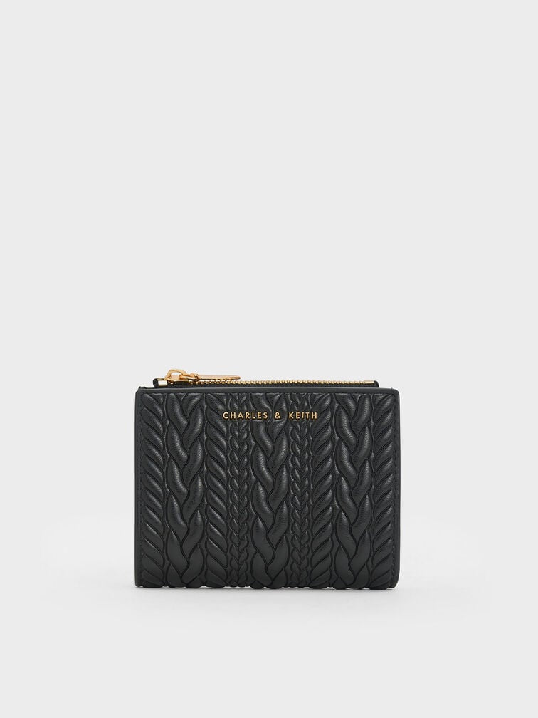 Charles and Keith Apolline Textured Top-Zip Wallet - black