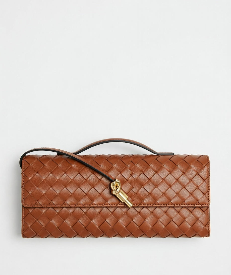 Bottega Veneta Inspired Clutch Caramel
