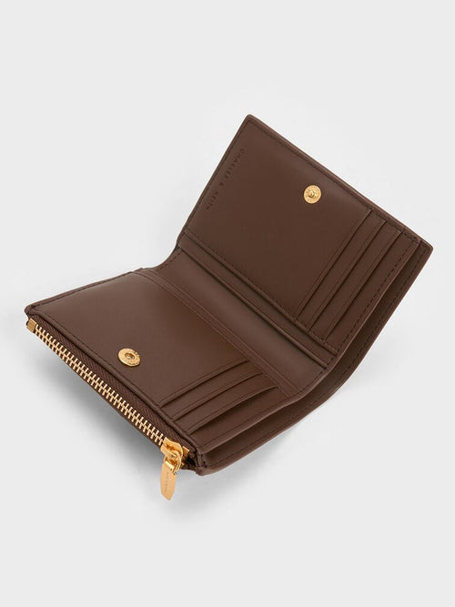 Charles and Keith Apolline Textured Top-Zip Wallet - brown