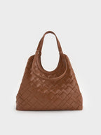CHARLES & KEITH 
Ivette Woven Tote Bag - Chocolate