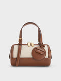 Charles & Keith Enola Canvas Bowling Bag - Chocolate