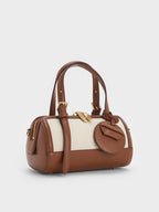 Charles & Keith Enola Canvas Bowling Bag - Chocolate