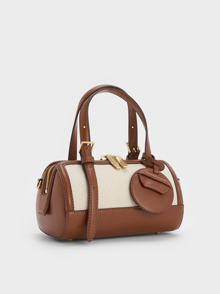 Charles & Keith Enola Canvas Bowling Bag - Chocolate