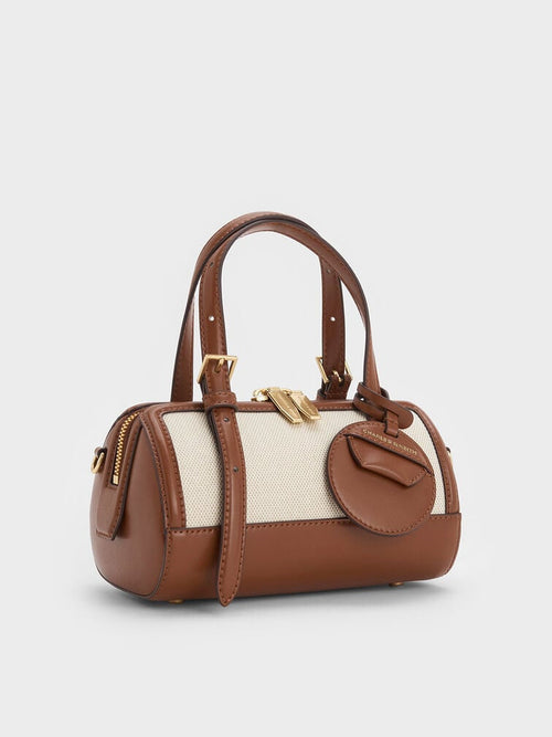 Charles & Keith Enola Canvas Bowling Bag - Chocolate
