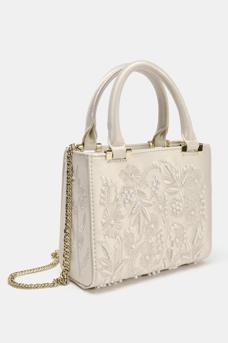 ZARA SATIN-EFFECT PEARL HANDBAG