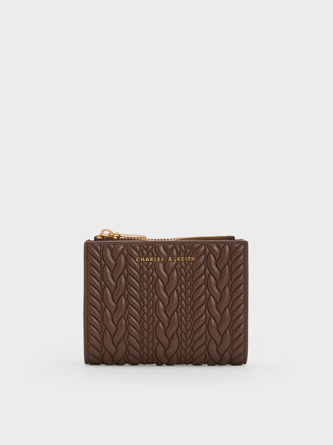 Charles and Keith Apolline Textured Top-Zip Wallet - brown