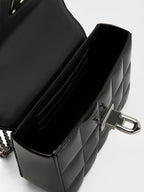 C & K Patent Square-Quilted Chain-Handle Bag - Noir