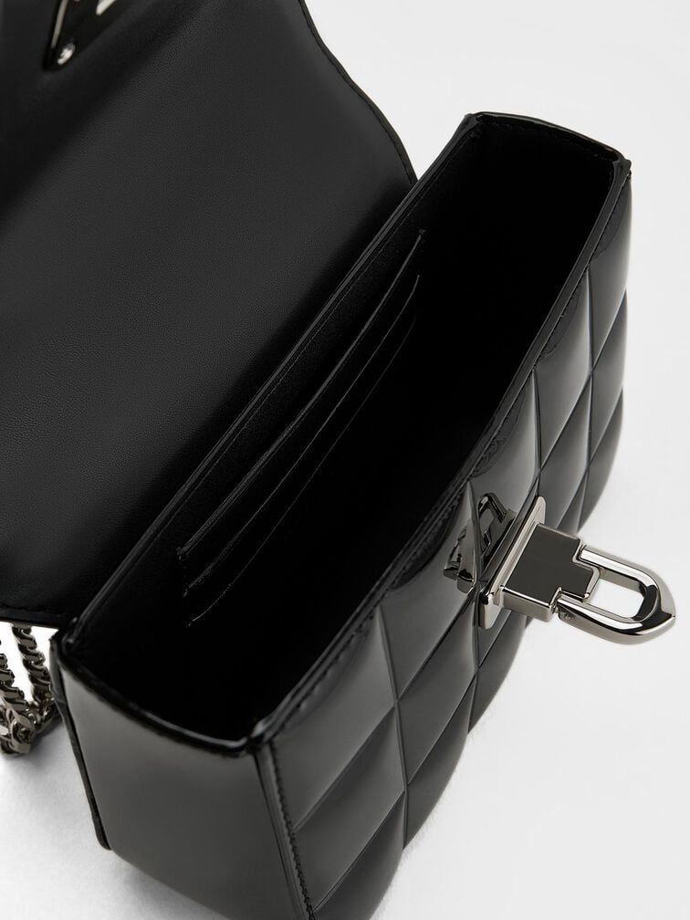 C & K Patent Square-Quilted Chain-Handle Bag - Noir