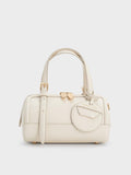 Charles & Keith Enola Canvas Bowling Bag - white