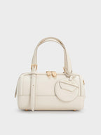 Charles & Keith Enola Canvas Bowling Bag - white