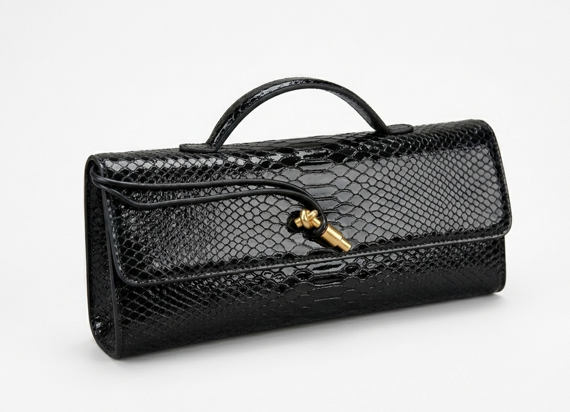 Bottega Veneta Inspired Clutch Shiny Black