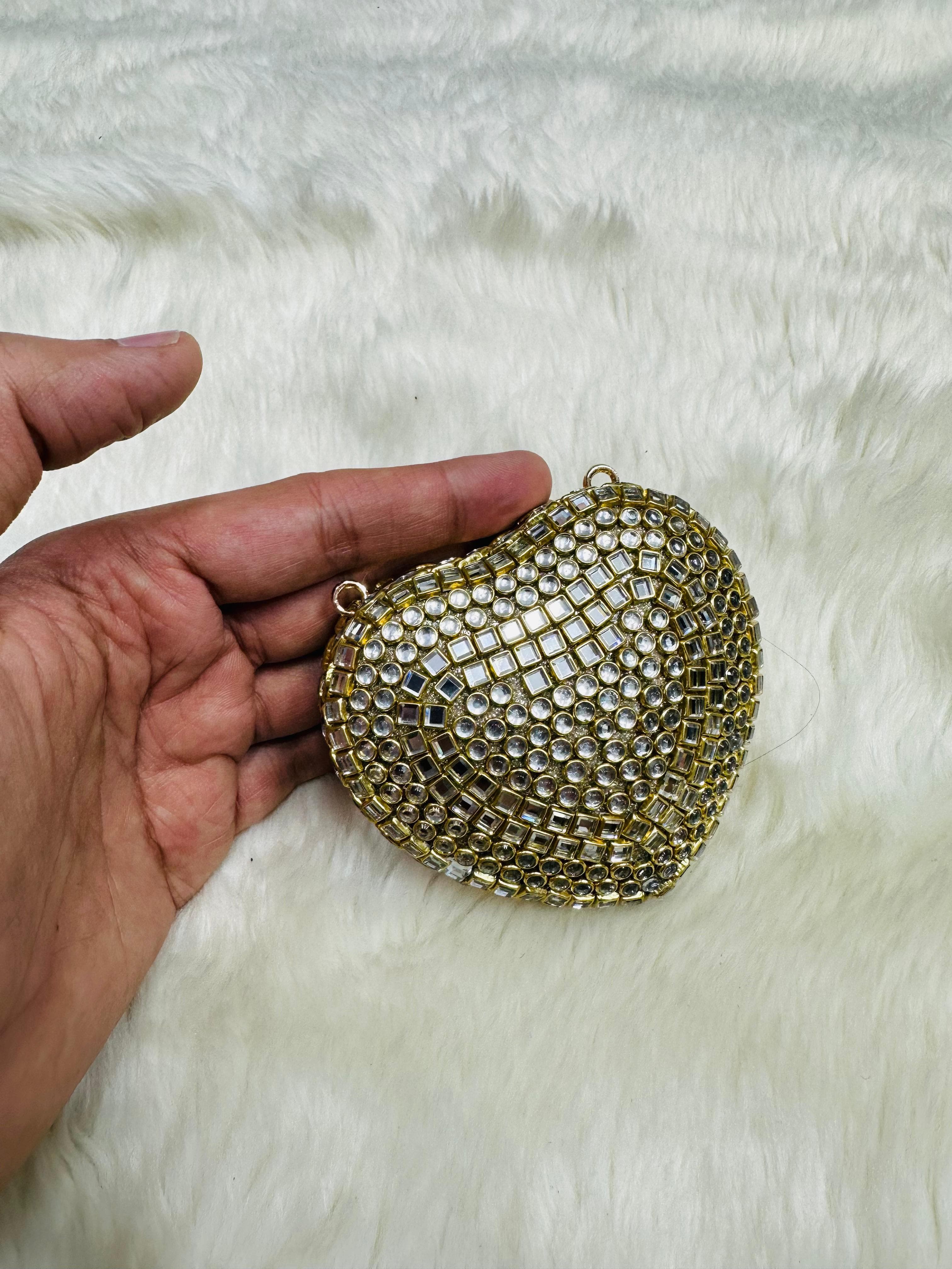 Heart shaped Kundun Clutch Silver Golden