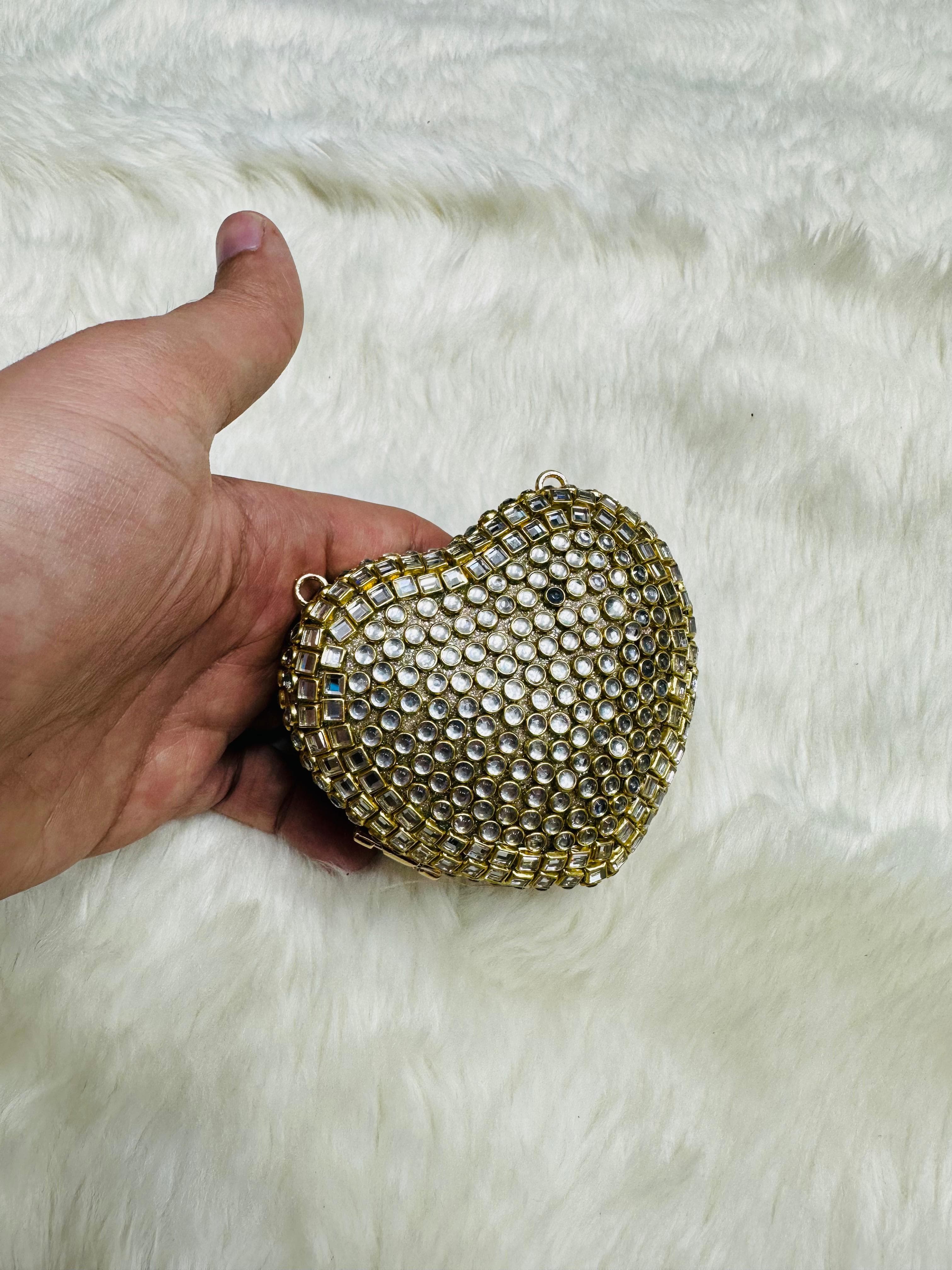 Heart shaped Kundun Clutch Silver Moons