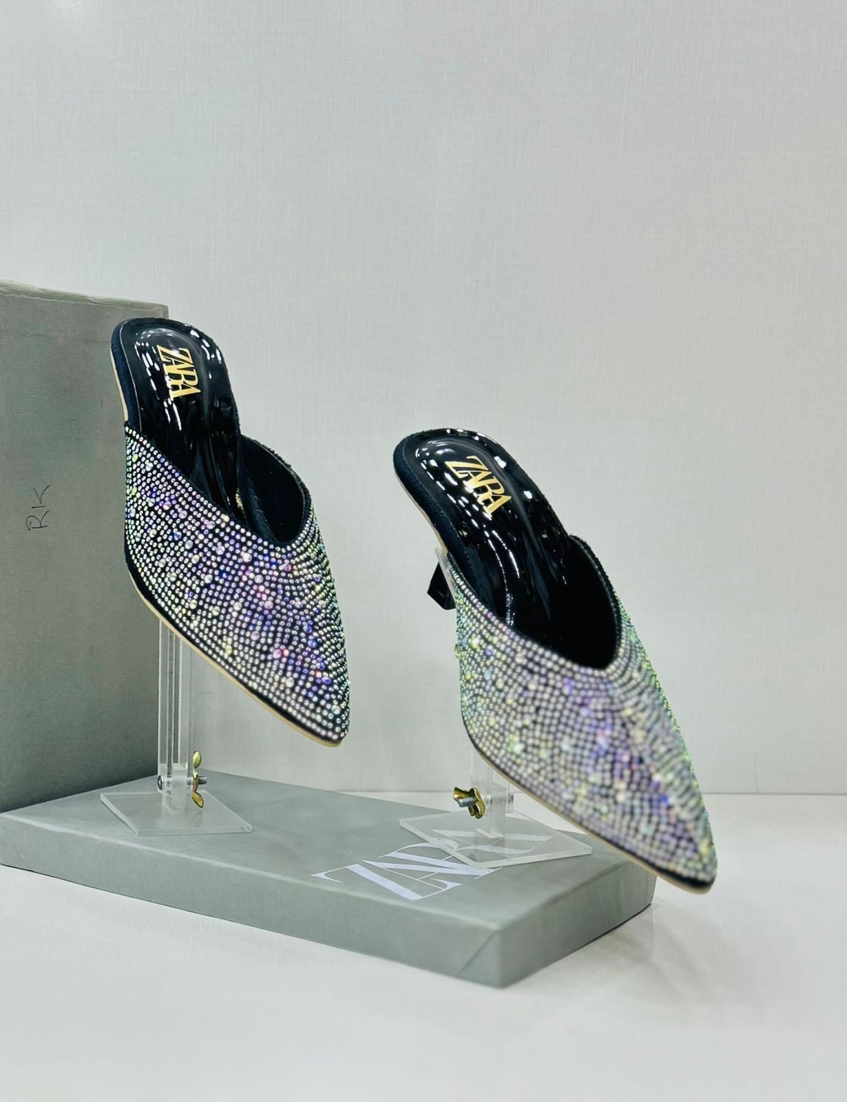 ZARA - Diamante Mules Shoes Heels Black