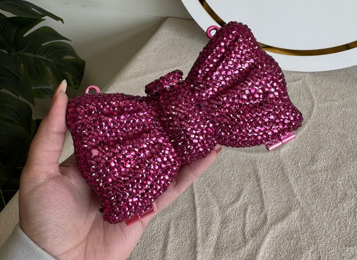 Swarovski mini Rhinestone bow-shaped clutch Pink