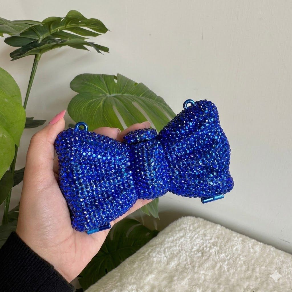 Swarovski mini Rhinestone bow-shaped clutch Blue