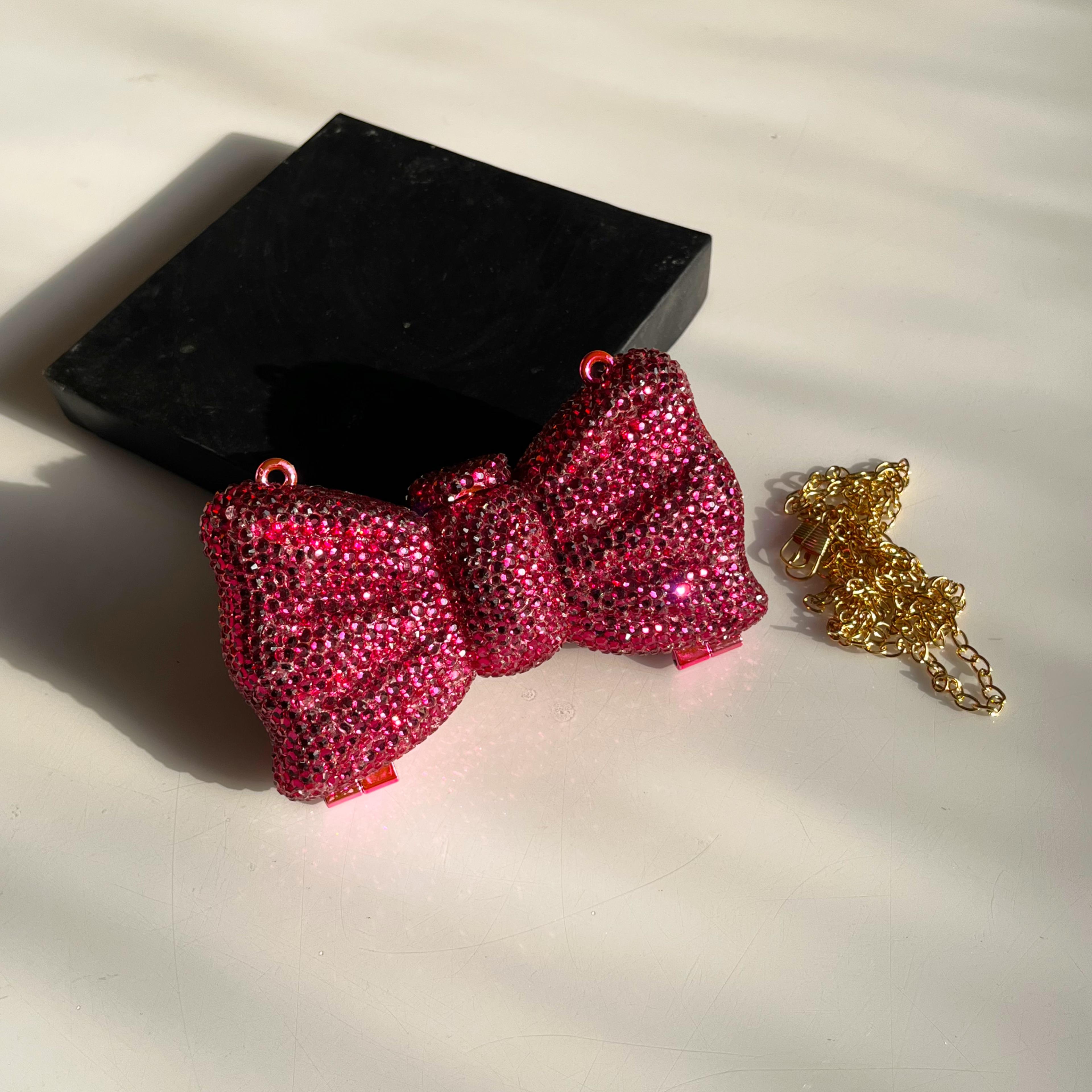 Swarovski mini Rhinestone bow-shaped clutch Pink