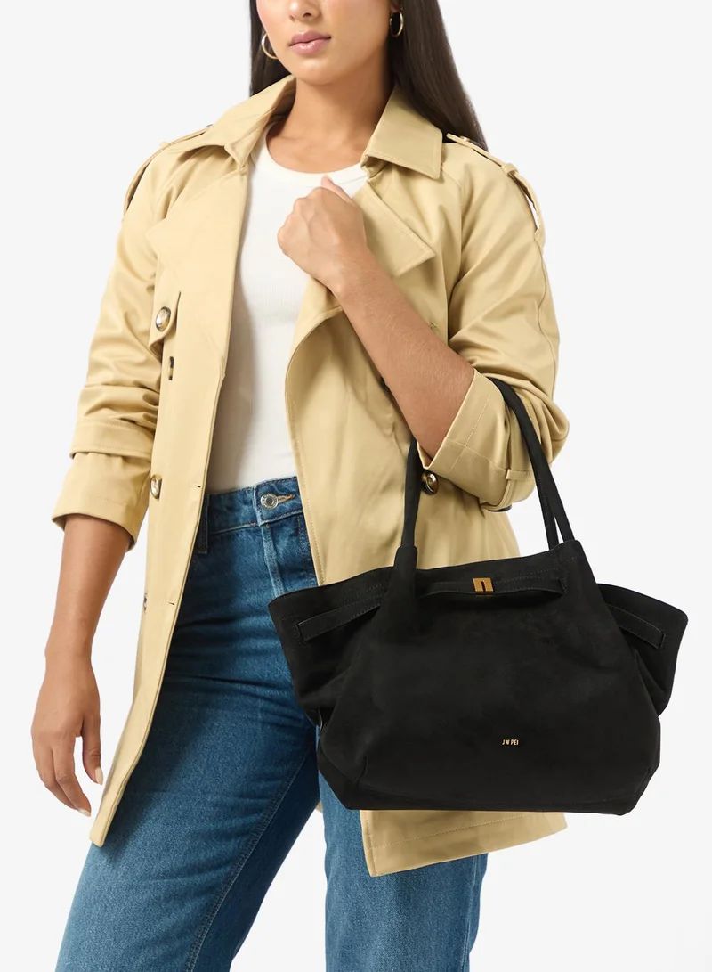 JW PEI Hana Faux Suede Tote Bag in Black