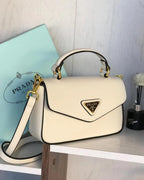 Prada Triangle Flap Leather Shoulder Bag White