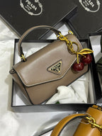 Prada Triangle Flap Leather Shoulder Bag Desert Beige