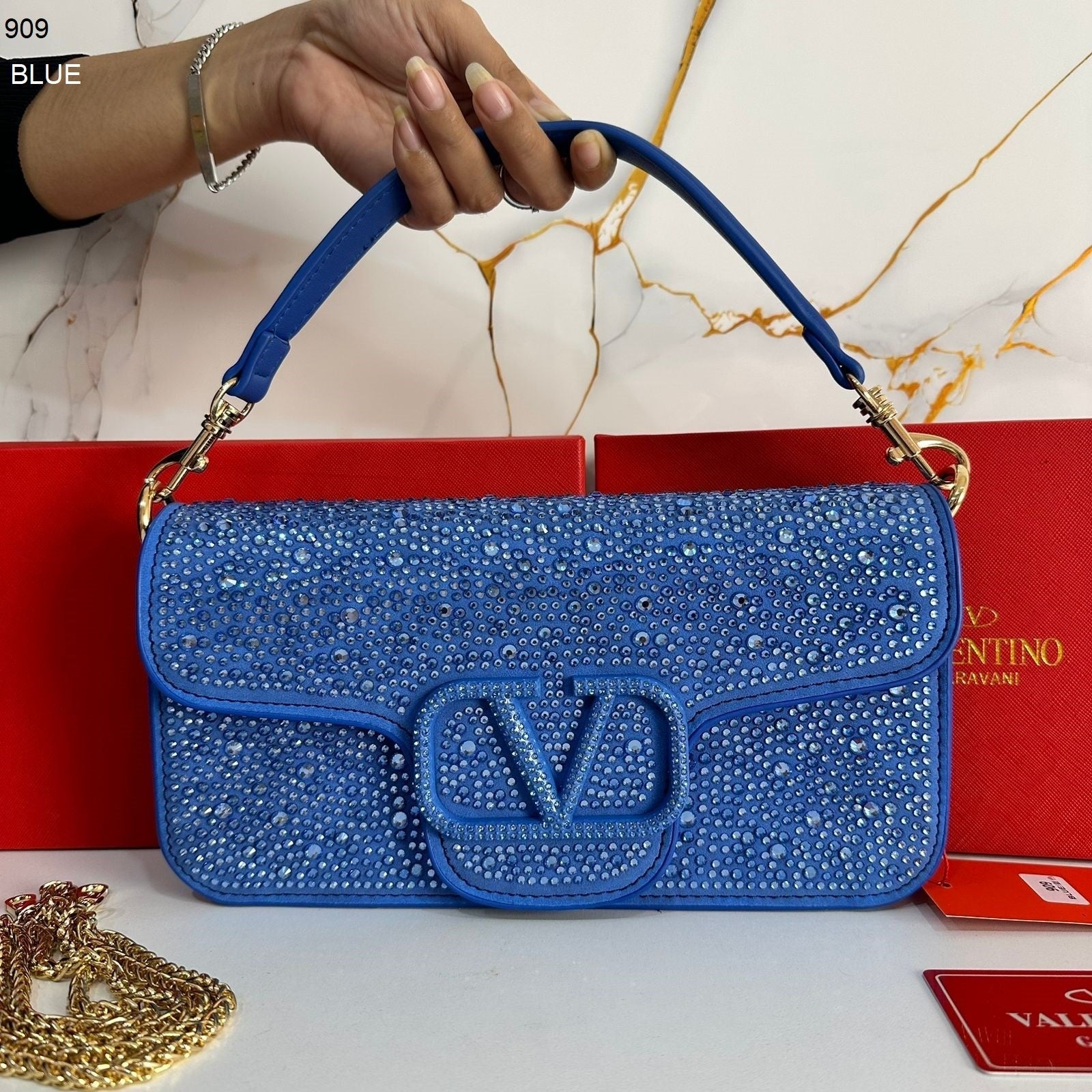 Valentino Garavani Locò Small Shoulder Bag Blue