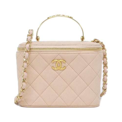 Chanel pink quilted leather vanity case