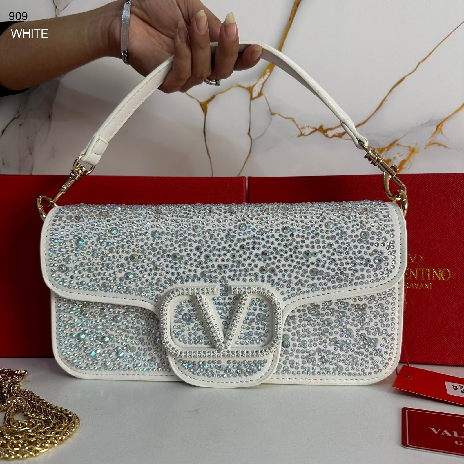 Valentino Garavani Locò Small Shoulder Bag White