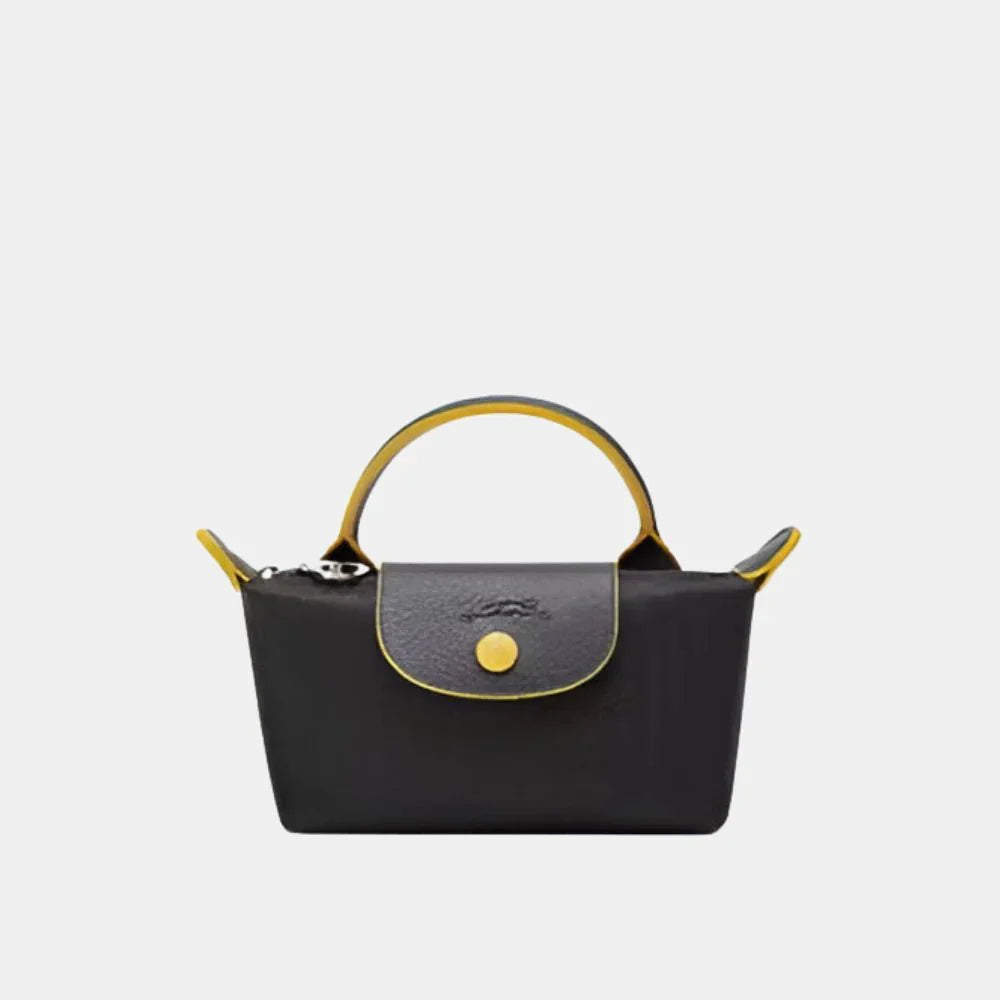 Longchamp Le Pliage Yellow Pouch With Handle (Black)